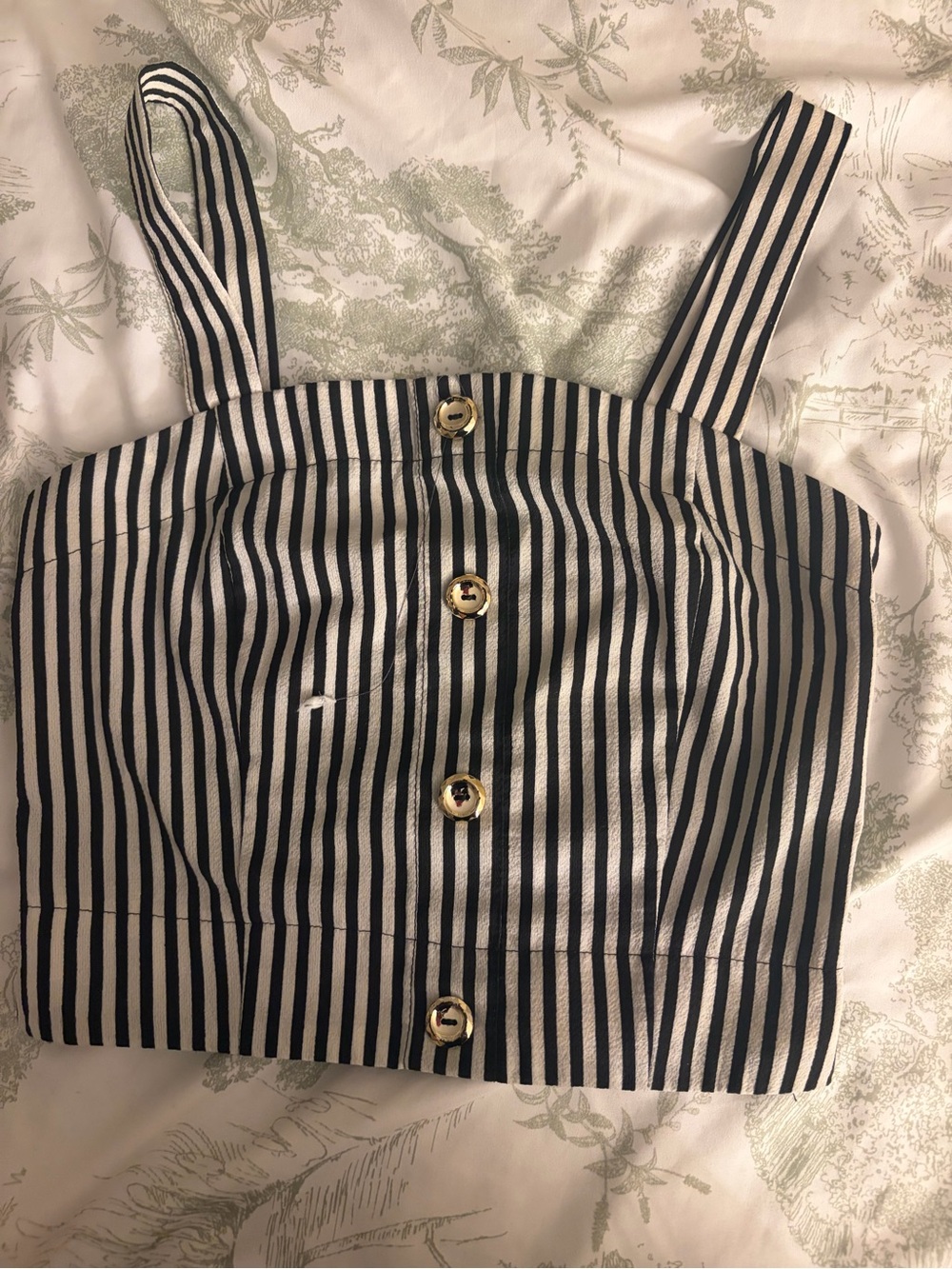 Fashion Nova Black & White Striped Button Crop Tank